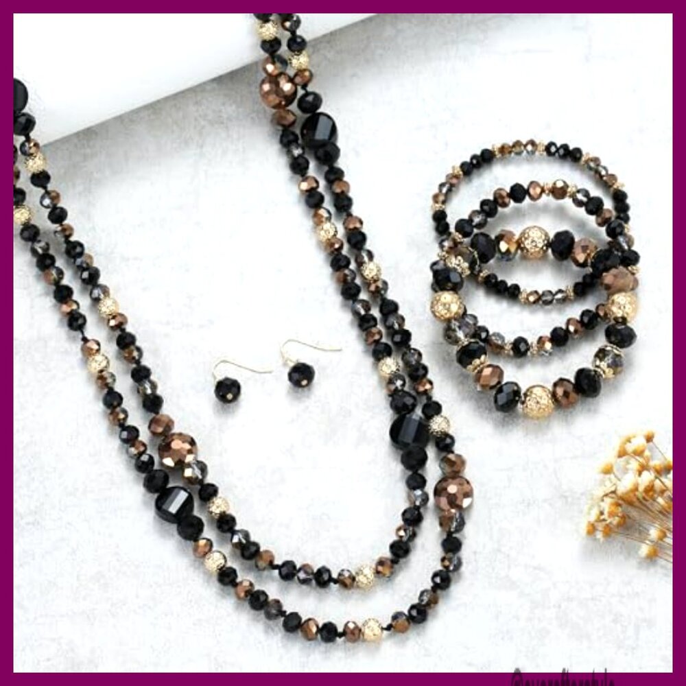 60-Inch Crystal Shell Bead Statement Necklace Set… - image 2